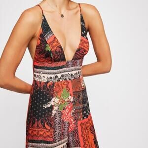 Free People Margarita Patchwork Strappy Back V-Neck Wide Leg Jumpsuit Size 4